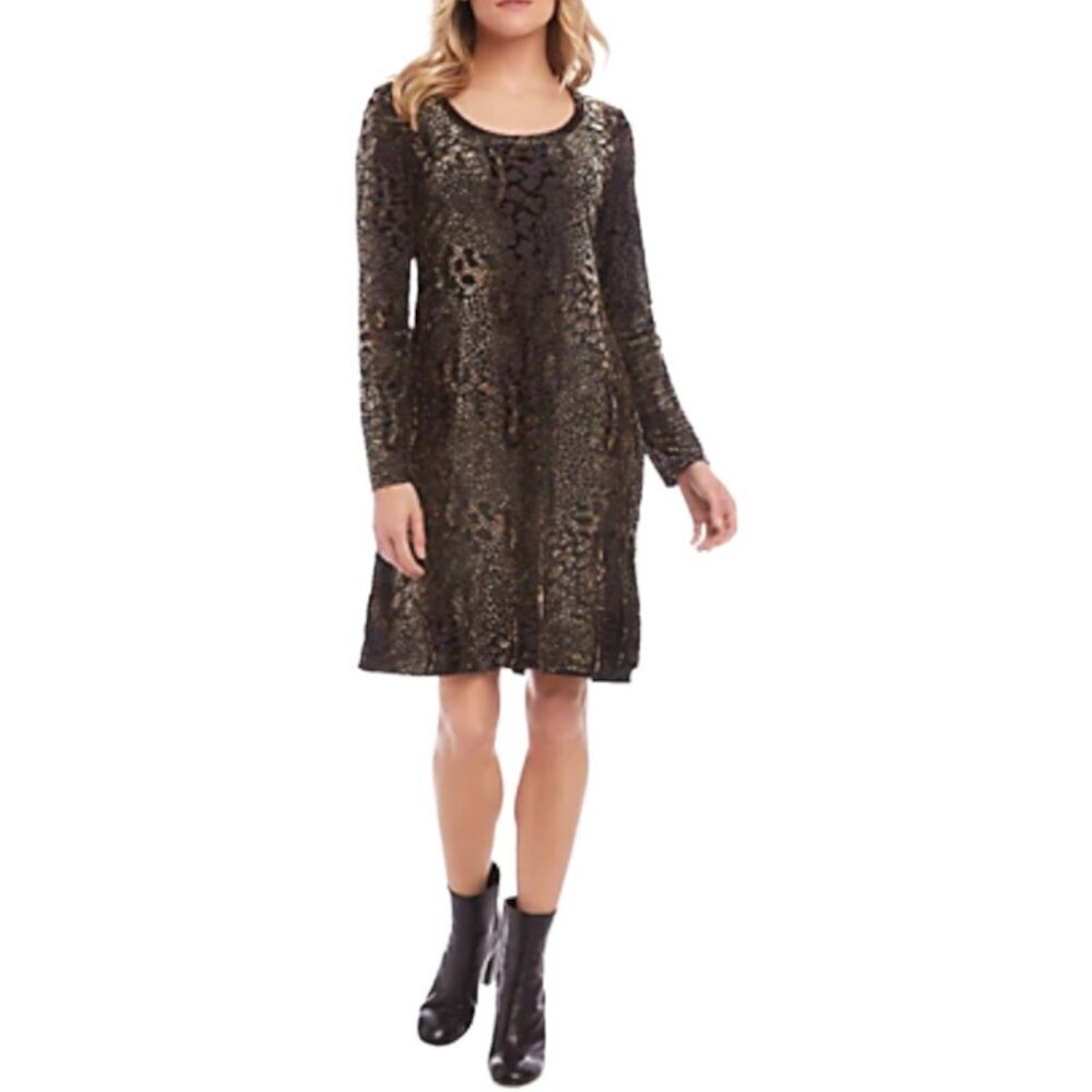 Karen Kane NWT $139 Animal Instinct Velvet A-Line Dress, Brown Burnout Women's S